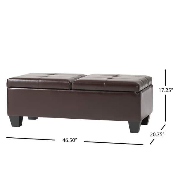 dimension image slide 2 of 2, Merrill Chocolate Brown Leather Storage Ottoman by Christopher Knight Home