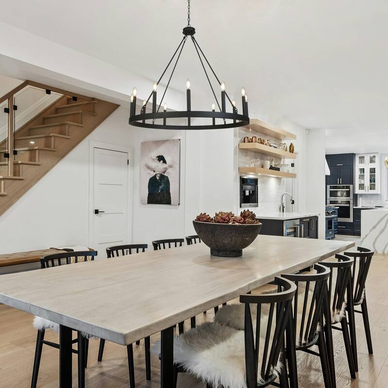 Modern Transitional Black 12-Light Wagon Wheel Chandelier for Living Dining Room - W39.4"*H36.6"