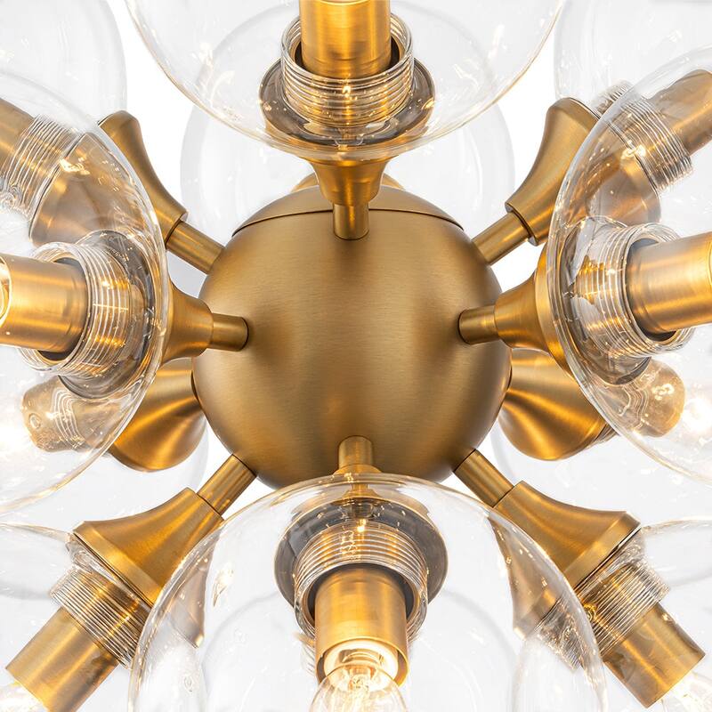 Mid-Century 12-Light Clear Glass Globe Round Bubble Chandelier 25.6in