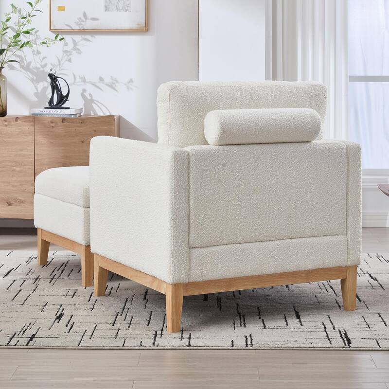 Boucle Armchair with Storage Ottoman - 300lb Capacity, Farmhouse Style