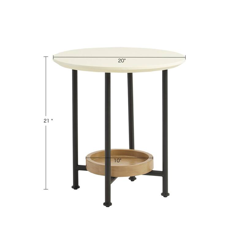 Roomfitters Oval End Table, Modern Side Table with Lower Shelf and Metal Legs for Living Room or Lounge, White Natural