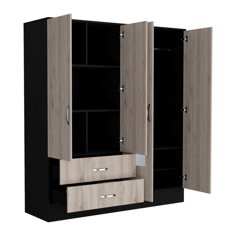 19.4" Modern Mirrored Armoire with Hanging Rod, Two Spacious Drawers and Three Interior Shelves
