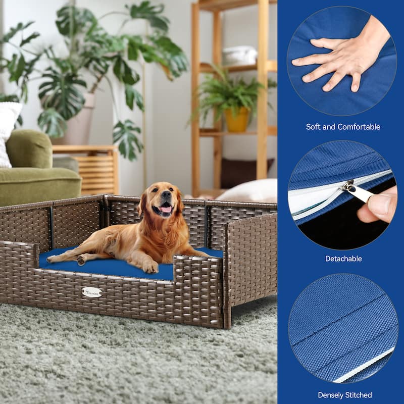 Moasis Elevated Rattan Dog Sofa with Cusion