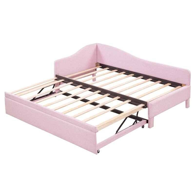 Twin Size Upholstered Daybed with Pop Up Trundle and L Shaped Backrest