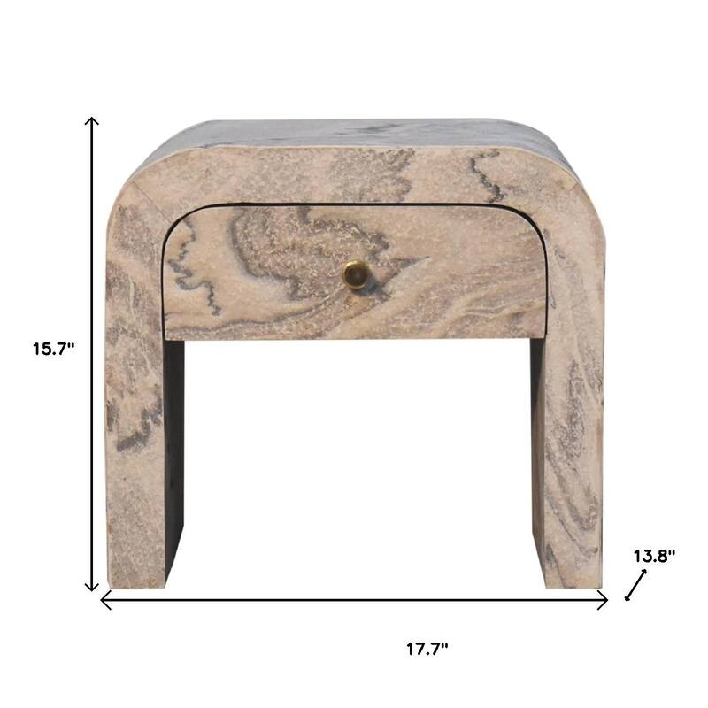 HomeRoots 16" Beige And Gray Faux Marble One Drawer Nightstand