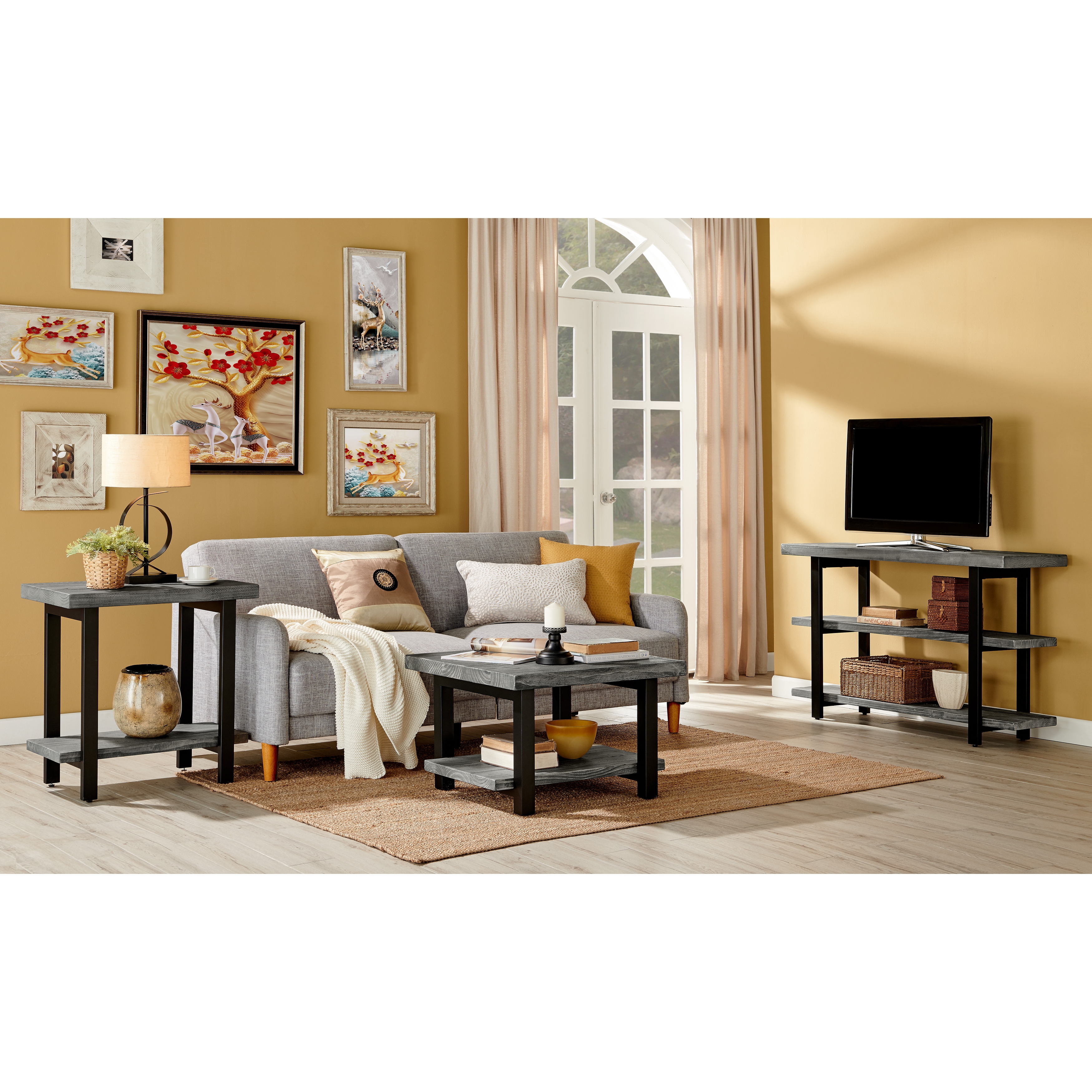 Carbon loft opsten industrial top brown wood end table