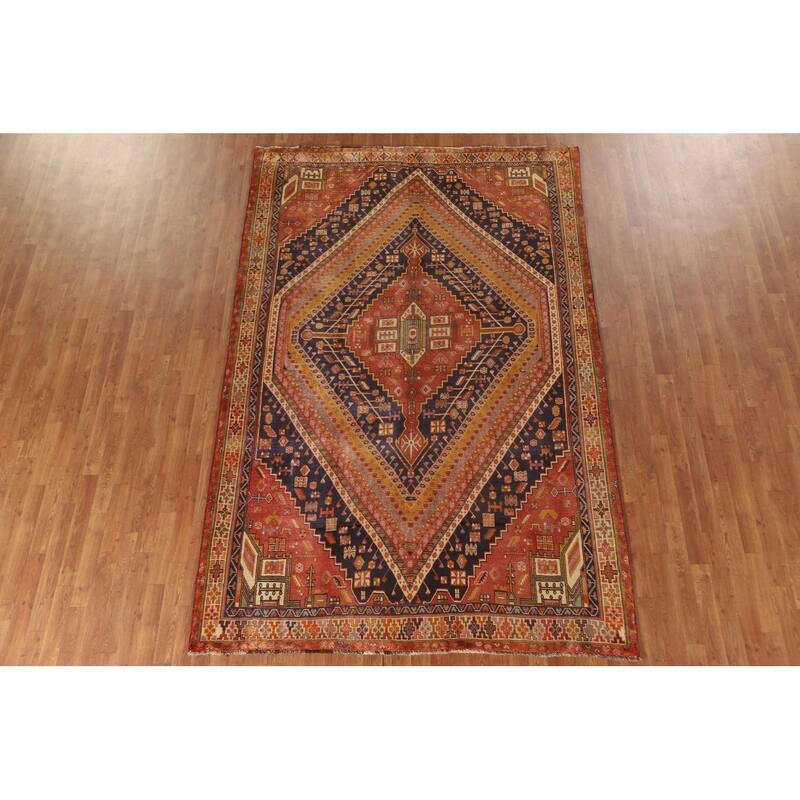 Vegetable Dye Abadeh Persian Vintage Area Rug Hand-Knotted Wool Carpet - 6'7"x 10'1"