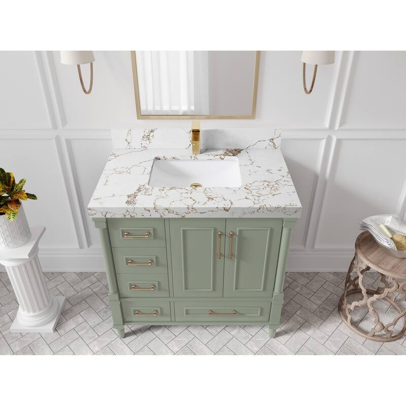 Willow Collections 36 in. W x 22 in. D Reeded Aberdeen Center Right Offset Sink Bathroom Vanity with Countertop
