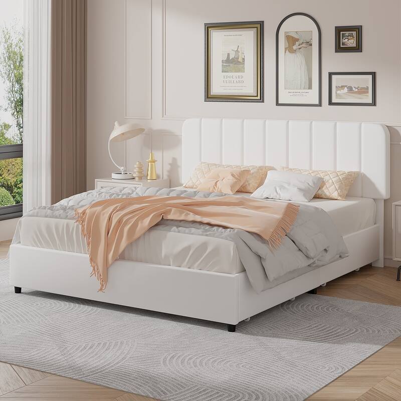 Javlergo Upholstered Platform Bed Frame with Storage Drawers and Adjustable Headboard, No Box Spring Needed