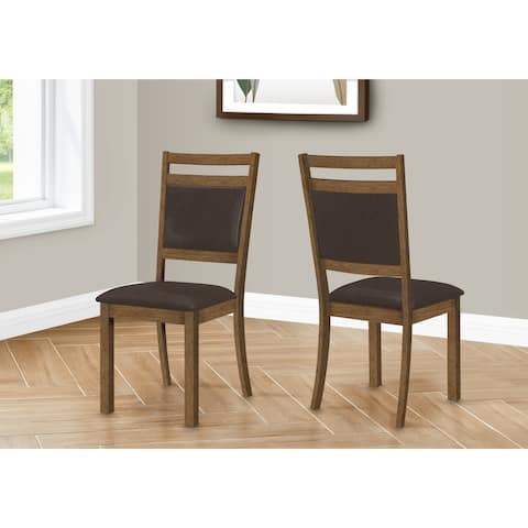 Dining Chair, Set Of 2, Side, Upholstered, Kitchen, Dining Room, Pu Leather Look, Wood Legs, Brown, Transitional