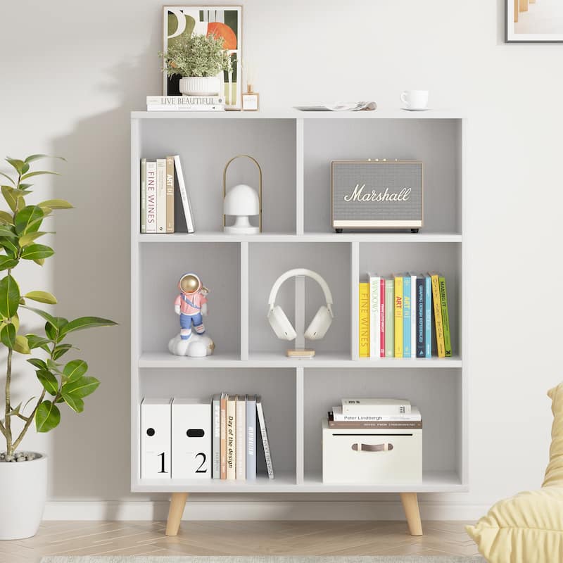 7 Cube Bookshelf, 3 Tier Storage Bookcase with Legs