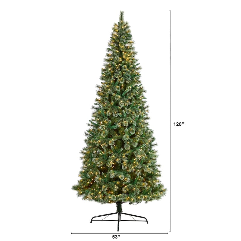 10 Ft Artificial Christmas Tree with Clear Lights - Slim Pine Holiday Decor - Green - 120