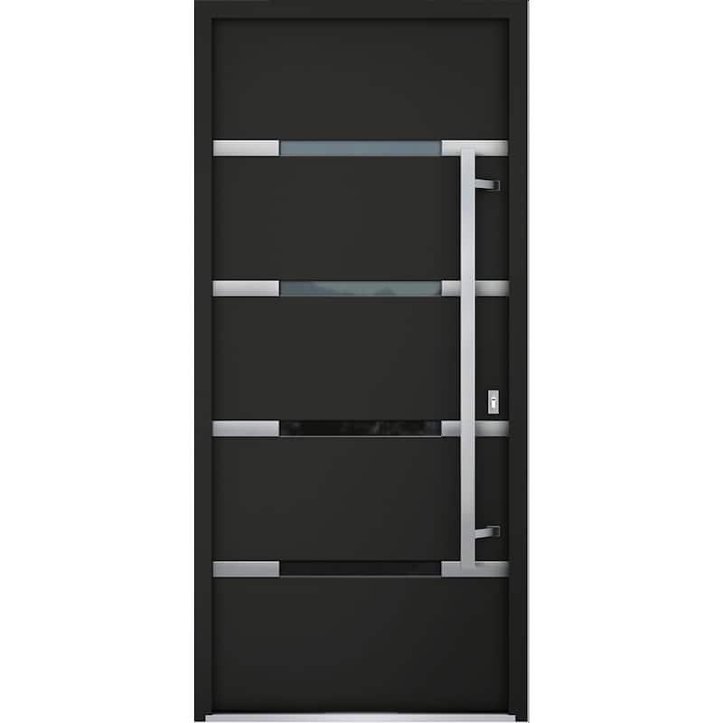 Front Prehung Steel Door 1105 Black Enamel Stainless Inserts W36xH80 Lh I - Black - 36" x 80"