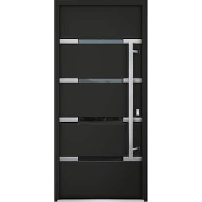 Front Prehung Steel Door 1105 Black Enamel Stainless Inserts W36xH80 Lh I