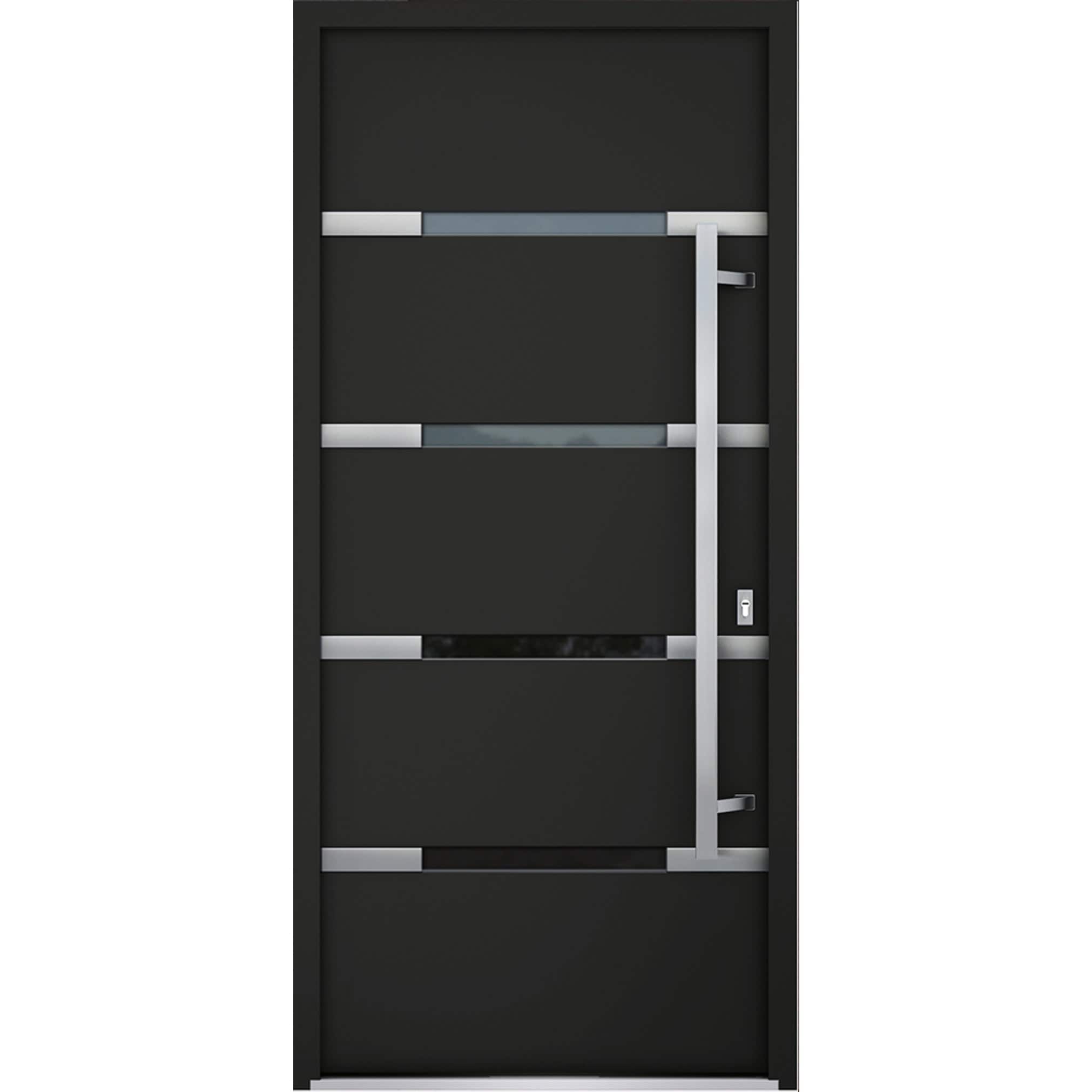 Exterior Prehung Steel Entry Door 1105 Black Enamel Stainless Steel Decorative Inserts 36x80 Left Hand Inswing Bedroom Door