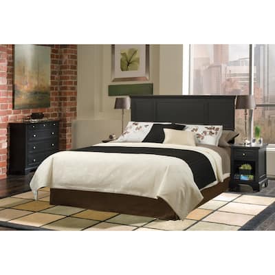 Homestyles 4- Piece Bedford Black Wood Queen Headboard, Two Nightstands and Chest Set