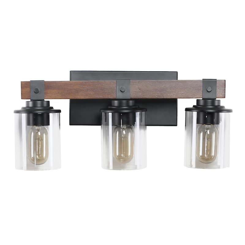 3-Lights Farmhouse Vanity Lights,Rustic Bathroom Light - Walnut & black