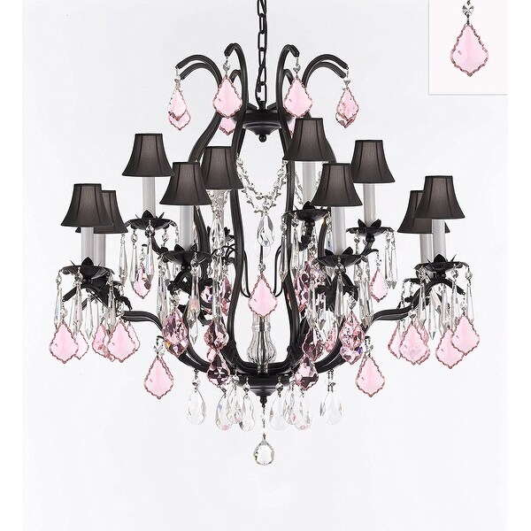 Wrought Iron Crystal Chandelier With Pink Crystals Black Wrought Iron Crystal Chandelier With Pink Crystals Black Shades
