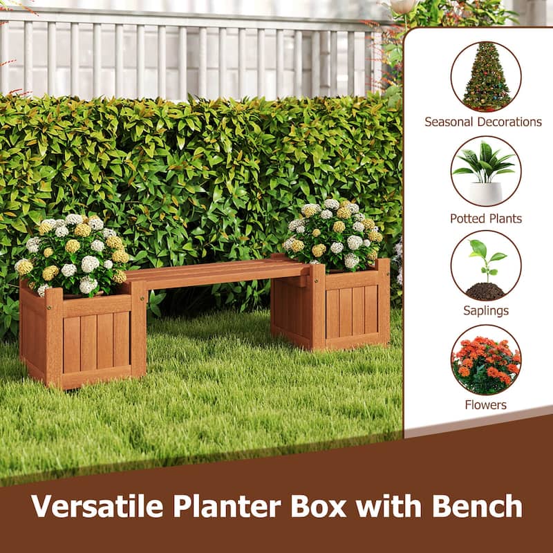 Costway Wood Planter Box with Bench Open-Ended Base & Teak Oil Finish - See Details