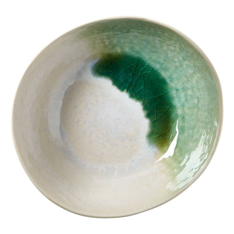 Curve Crackle Glaze Stoneware Bowl - 12oz Capacity, 7.5"L x 7"W x 2.4"H, Dishwasher Safe, Green, Perfect for Christmas