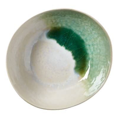 Curve Crackle Glaze Stoneware Bowl - 12oz Capacity, 7.5"L x 7"W x 2.4"H, Dishwasher Safe, Green, Perfect for Christmas