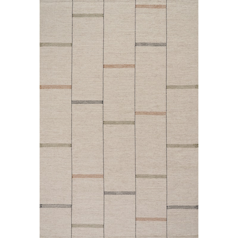 Carmeon Hamilton Shiloh Bohemian Striped Wool Rug - 5' x 8' - Beige - Rectangle