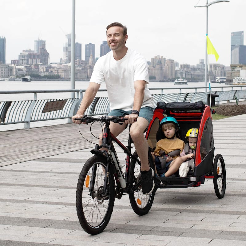 Multi-Functional Bike Trailer for Kids, Twin Stroller & Jogger with 5-Point Harness, Premium Rubber Tires, and Foldable Design