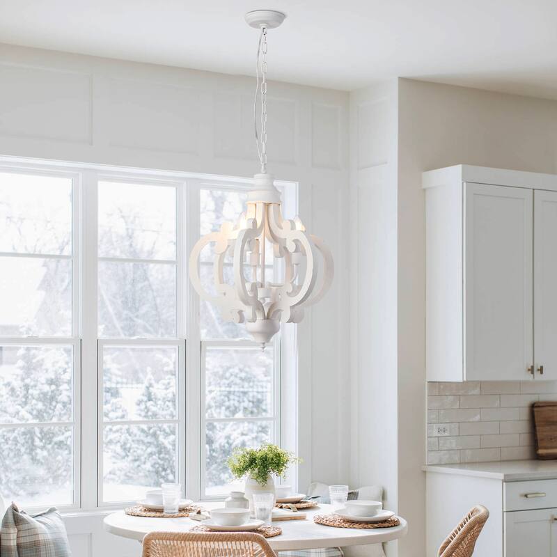 Cottage Geometric Distressed Wood Chandelier 3-Light Farmhouse Wood Ceiling Light