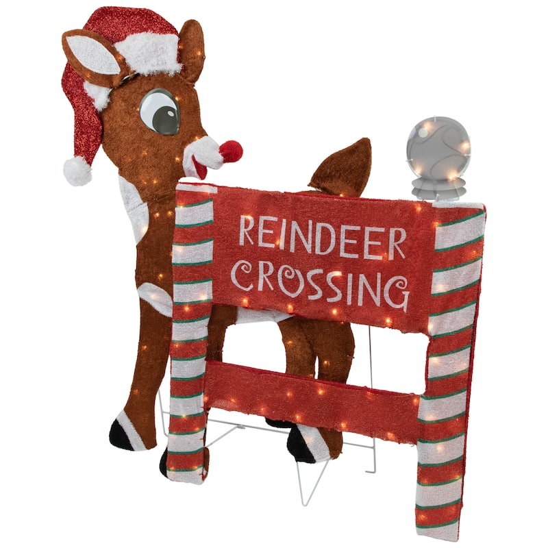 36" LED Rudolph Reindeer Crossing Outdoor Christmas Sign Decoration - Brown