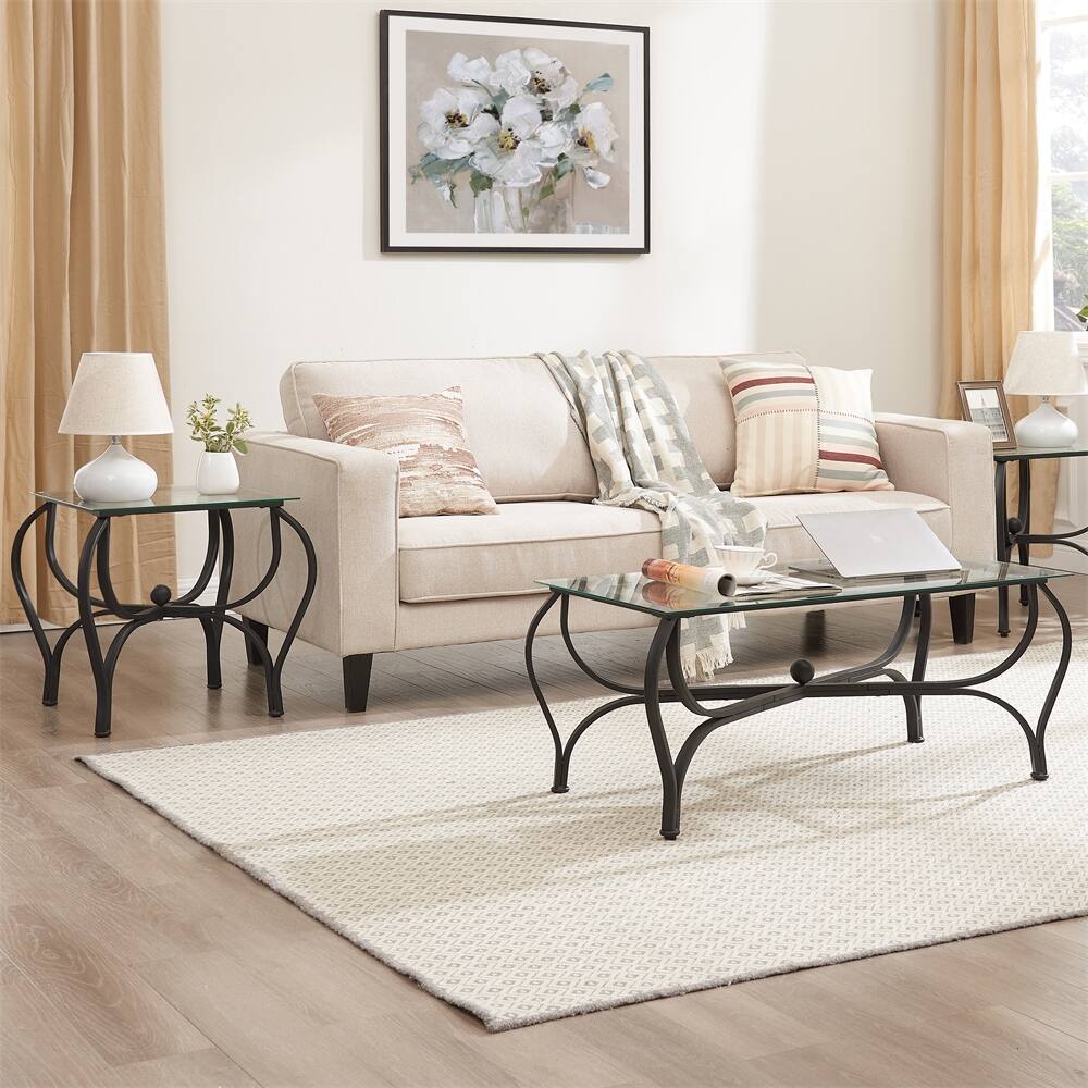 Tempered Glass Surface 3-Piece Coffee Table Set