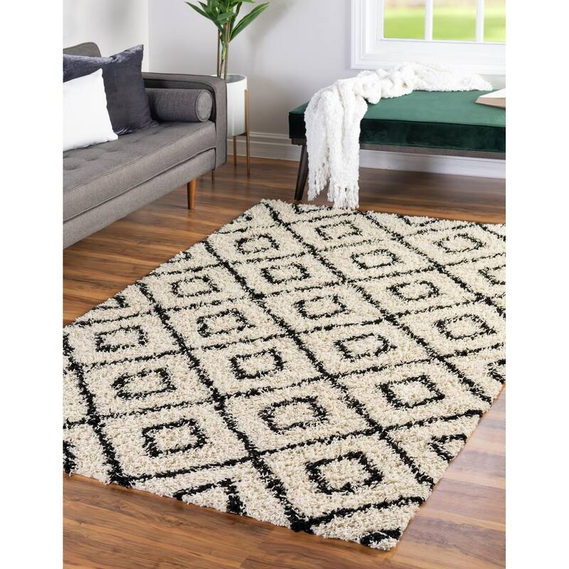 Shag Olido Collection Area Rug - 5'3"x8' - White-Black