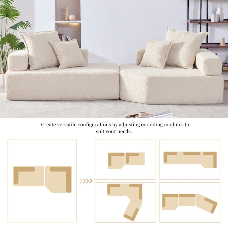 103.5" Boucle Modular Floor Sofa with Free Combination Design and 4 Pillows
