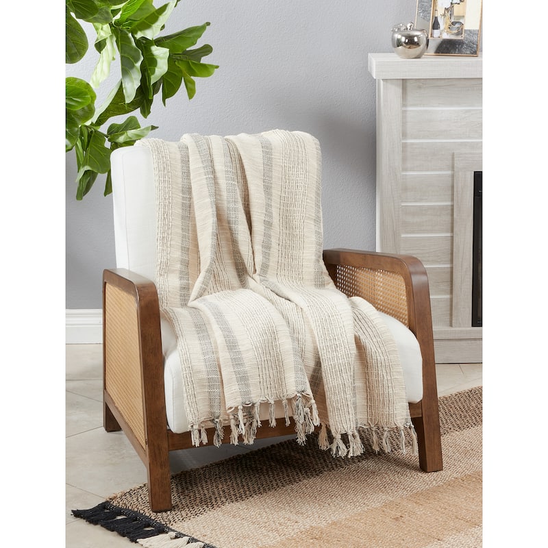 Throw Blanket With Striped Woven Design