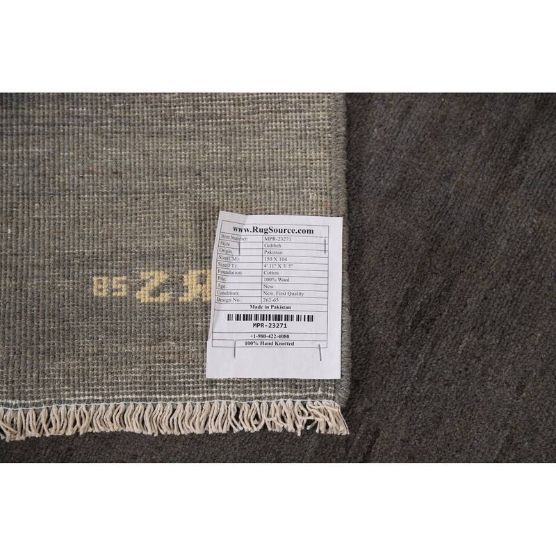 Gray Gabbeh Modern Foyer Rug Hand-Knotted Wool Carpet - 3'5"x 4'11"