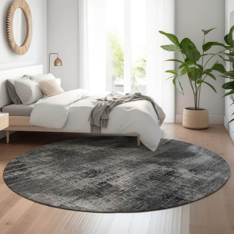 Premium Washable Super Soft Brushstrokes Modern V Mayfield Rug - Gray - 8' x 8' - Round
