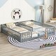 preview thumbnail 33 of 45, Twin Size Kids Bed Frame, Double Twin Floor Bed with Fence Guardrails