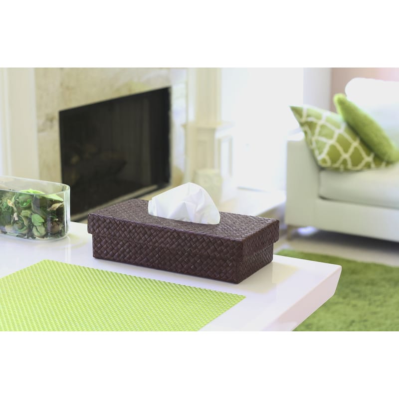 Pandan Dark Brown Woven Tissue Napkin Box Cover Holder Rectangle Handmade Home Decor