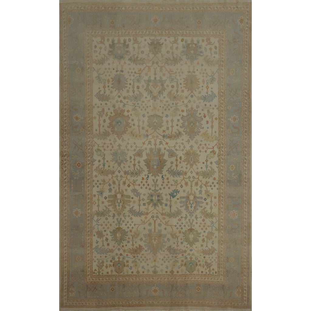 Hand Knotted Oriental 100% Wool Carpet Transitional All-Over Beige & Ivories Oushak Area Rug - 13' 1'' X 10' 0''