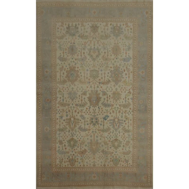 Hand Knotted Oriental 100% Wool Carpet Transitional All-Over Beige & Ivories Oushak Area Rug - 13' 1'' X 10' 0''