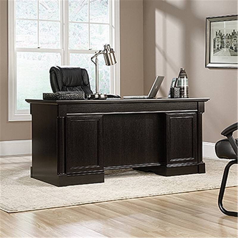 Executive Desk with 7 Drawers, Traditional Home Office Desk, Cord Management, Wind Oak Finish