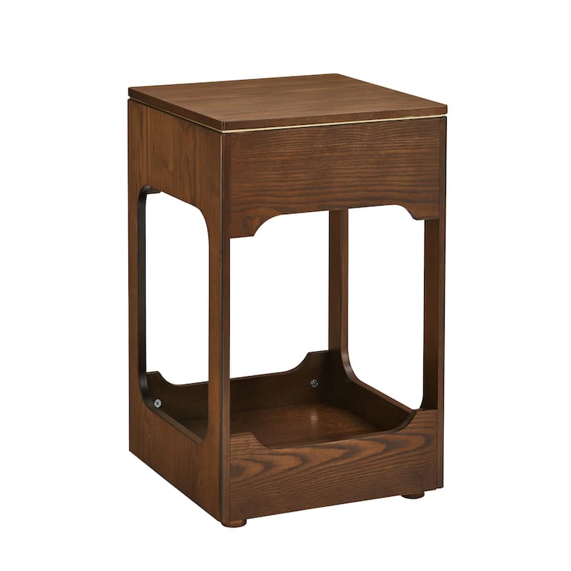 Mid Century Modern Lift Top Side Table with Storage Shelf