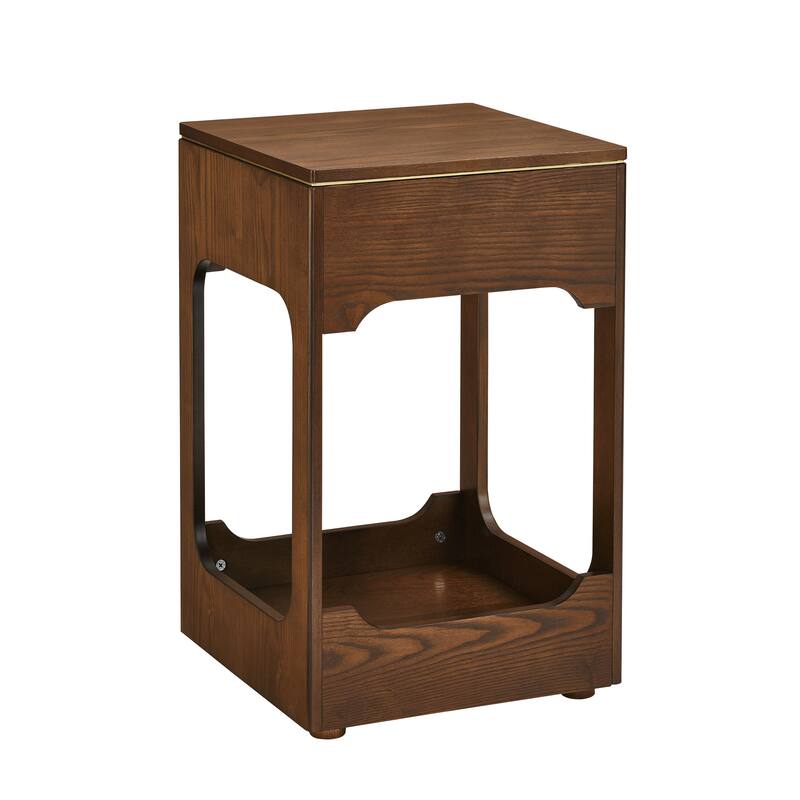 Walnut Nightstand Storage Cabinet Elegant Side Table Corner Table