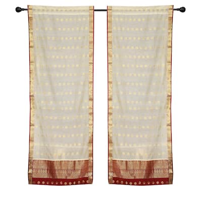 2 Cream Bohemian Indian Sari Curtains Rod Pocket Living Room Window Treatment