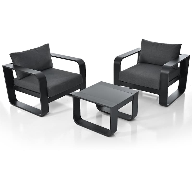 3-pieces Aluminum Frame Patio Furniture - Black+ Gray