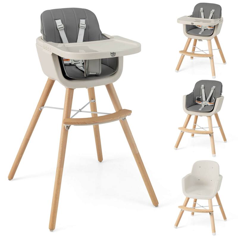 Babyjoy 3 in 1 Convertible Wooden High Chair Toddler Feeding Chair - 20.5" x 21.5" x 36"