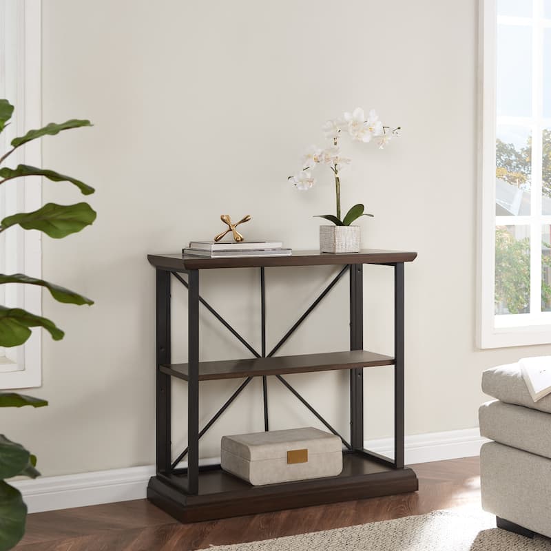 Leick Home Finnick Mixed Metal and Wood Adjustable Bookshelf - Dark Earth/Matte Black