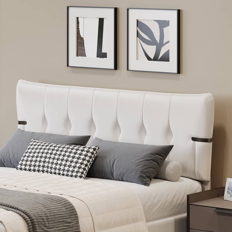 Grounded Bed Upholstered Platform Bed w/ Storage Underneath, White Full