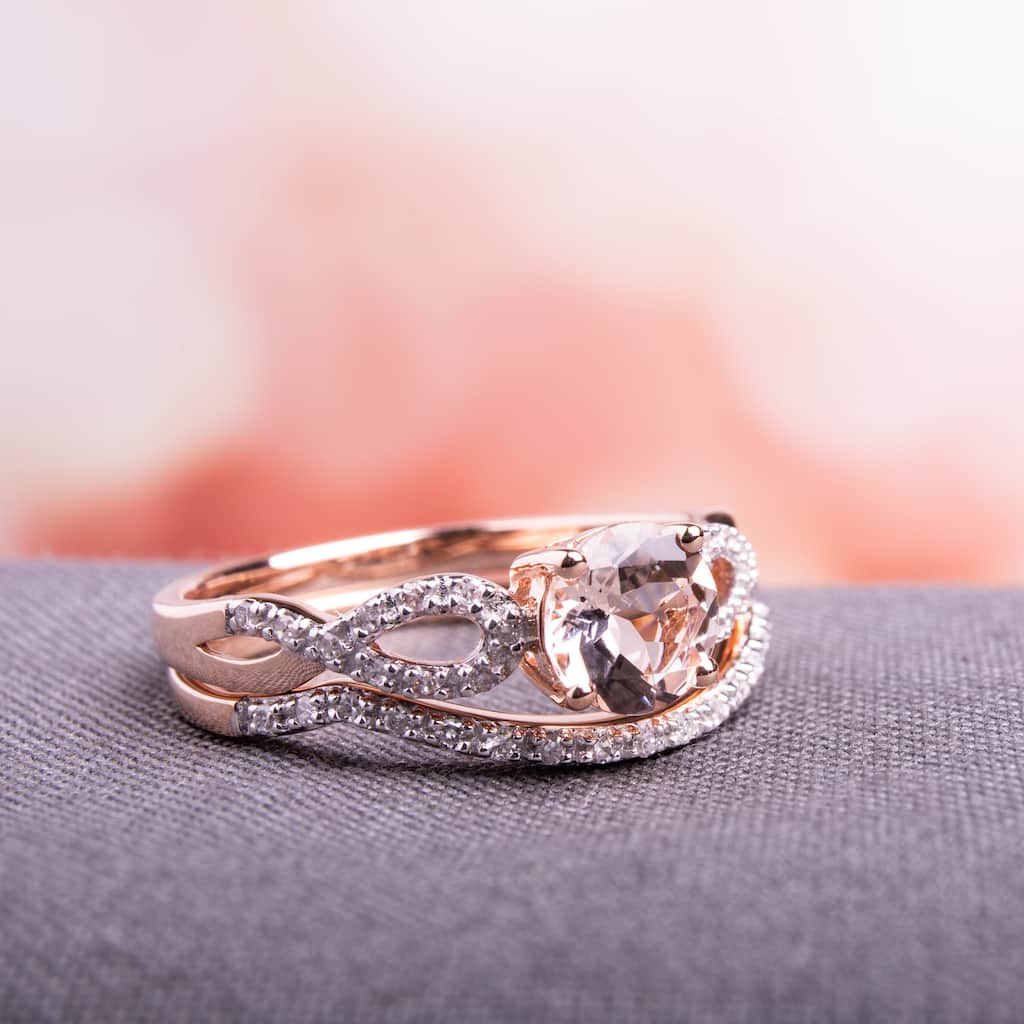 Miadora Signature Collection 10k Rose Gold Morganite and 1/6ct TDW Diamond Bridal Ring Set