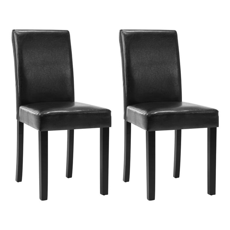 Faux Leather or Fabric Parsons Dining Chairs Set of 2 with Wood Legs - Black Faux Leather-2-Piece