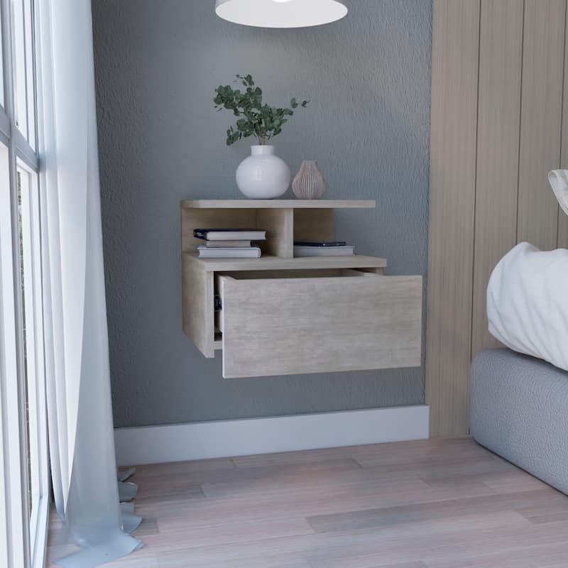 Floating Nightstand 12"H,Wall Mounted with Single Drawer and 2-Tier Shelf,for Bedroom,Closet,Entryway,College Dorm